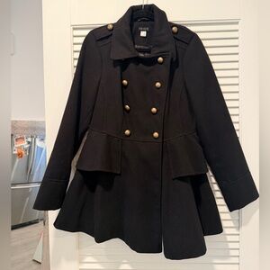 VENUS Elegant Black Pea Coat with Gold Buttons